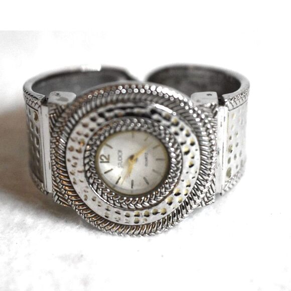 Renaissance Studio Quartz Silver Tone Crafted Metal 4 Inch Cuff Working Watch - Picture 2 of 5